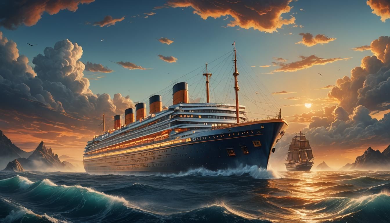 Ocean liner in the middle of a Pacific Ocean