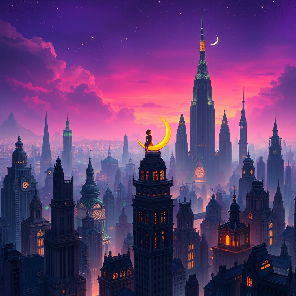 Surreal Cityscape of Wonder with Glowing Architecture and Ce...