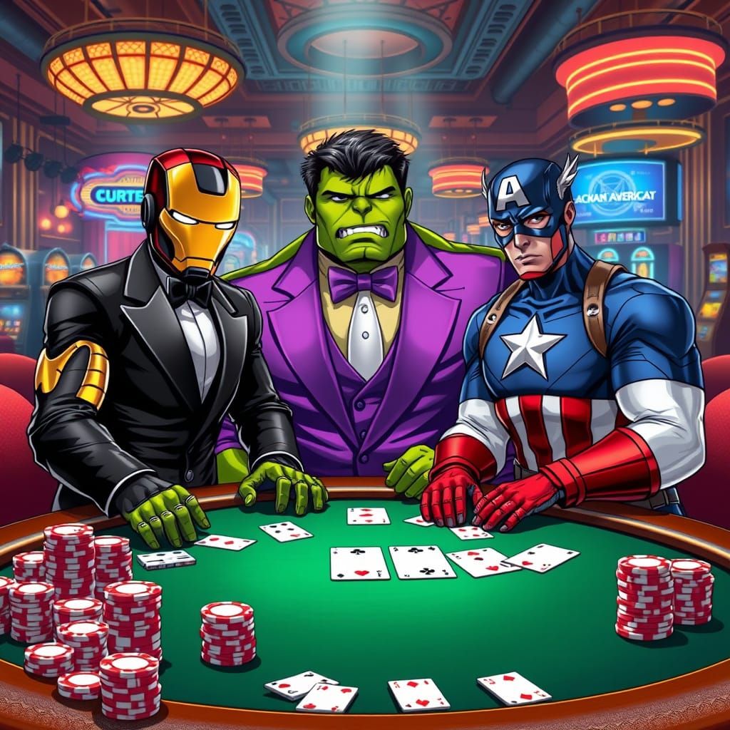 Superheroes Play High-Stakes Blackjack in a Futuristic Casin...