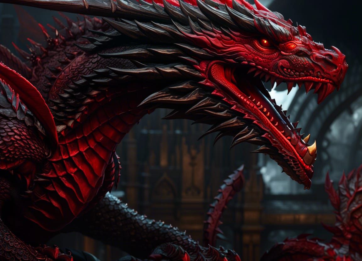 Epic Black and Red Dragon in Dark Fantasy Style
