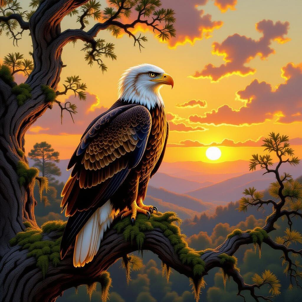 Majestic Golden Eagle on Ancient Oak Branch