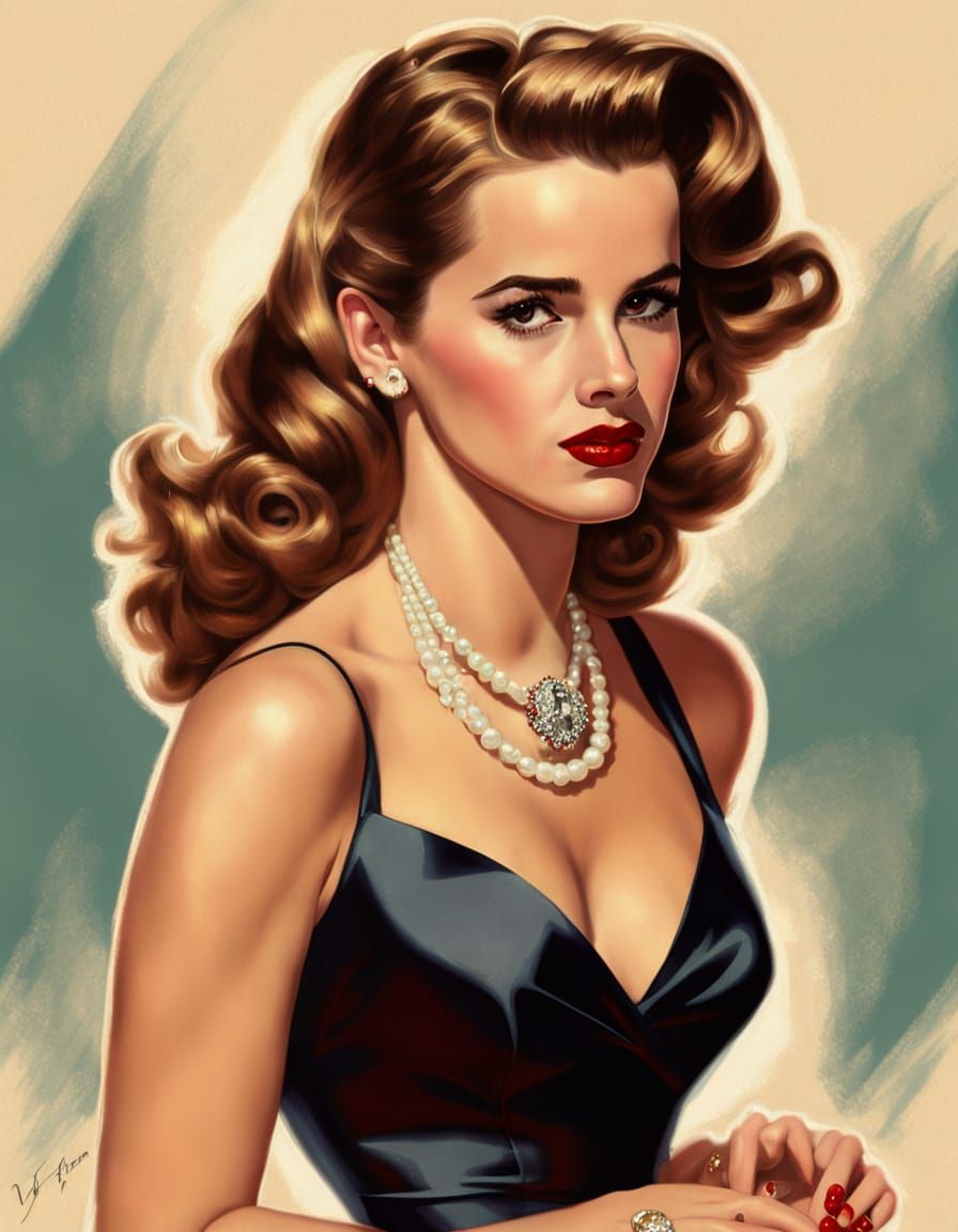 Emma Watson as 1950s Pin Up Girl in Vintage Art Style