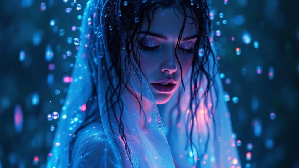 Goddess Cloaked in Rain: Ethereal CGI Animation