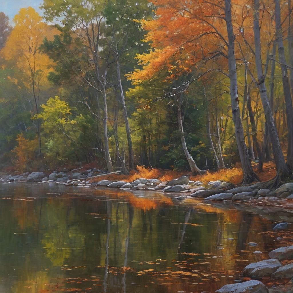 Autumn Lake in Oil Painting Style