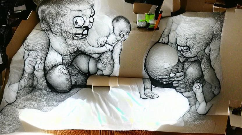 Big Diaper Ink Drawing in 8k Resolution