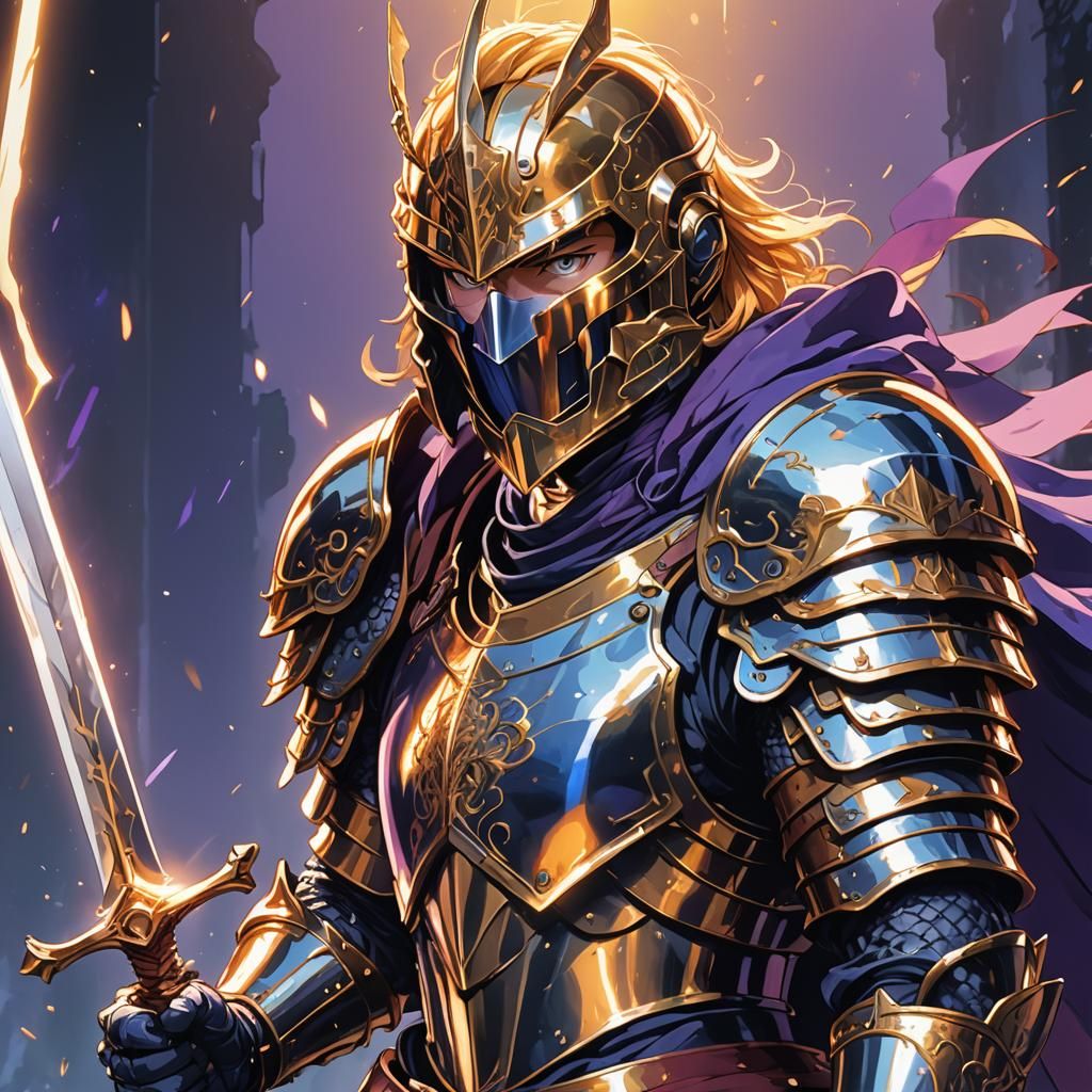 Brave Knight in Gleaming Armor: Anime Illustration