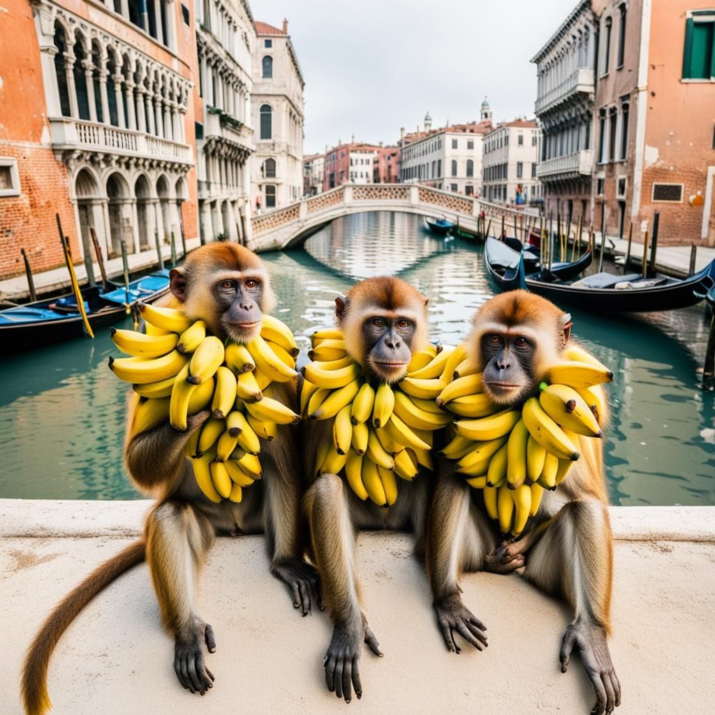 Monkeys Celebrate Valentine's Day in Venice with Bananas