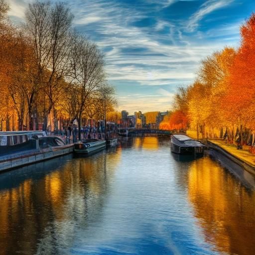 Rotterdam Canal Sunset: Impressionist Oil Painting