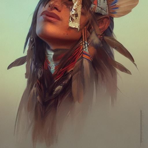 Native American Indian Portrait in Hyperdetailed Style
