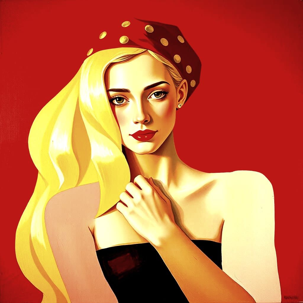 Cubist-Expressionist Portrait of a Woman in Red Scarf