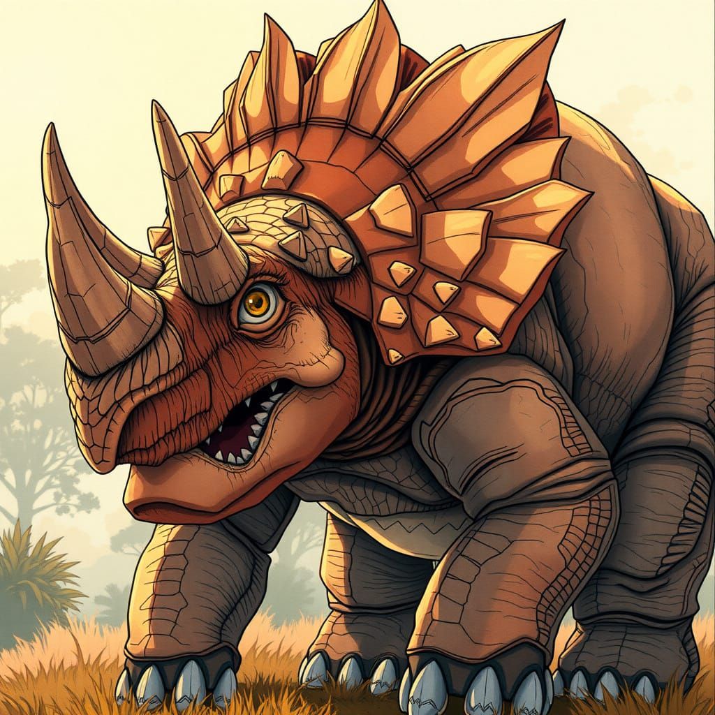 Majestic Triceratops in Vibrant Watercolor Style