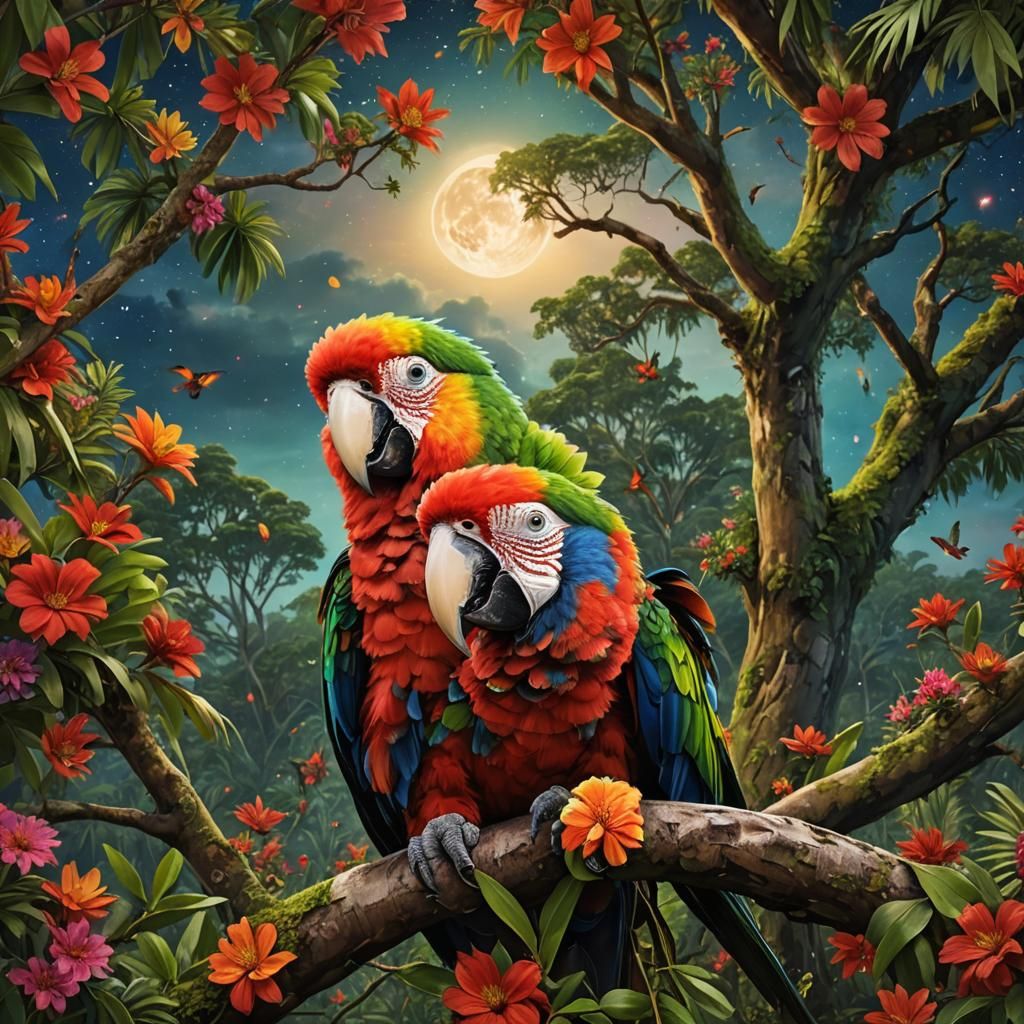 Scarlet Macaw in Amazonian Forest: Digital Art