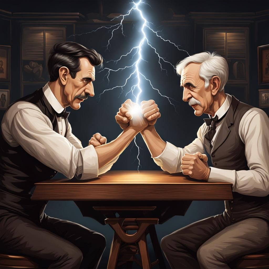 Edison vs Tesla: Arm Wrestling Caricature in 16k