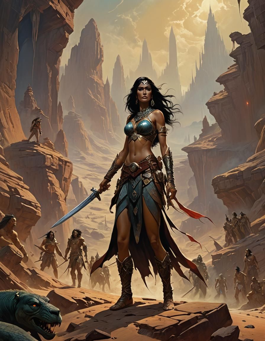 John Carter and Dejah Thoris Illustration in Frazetta Style