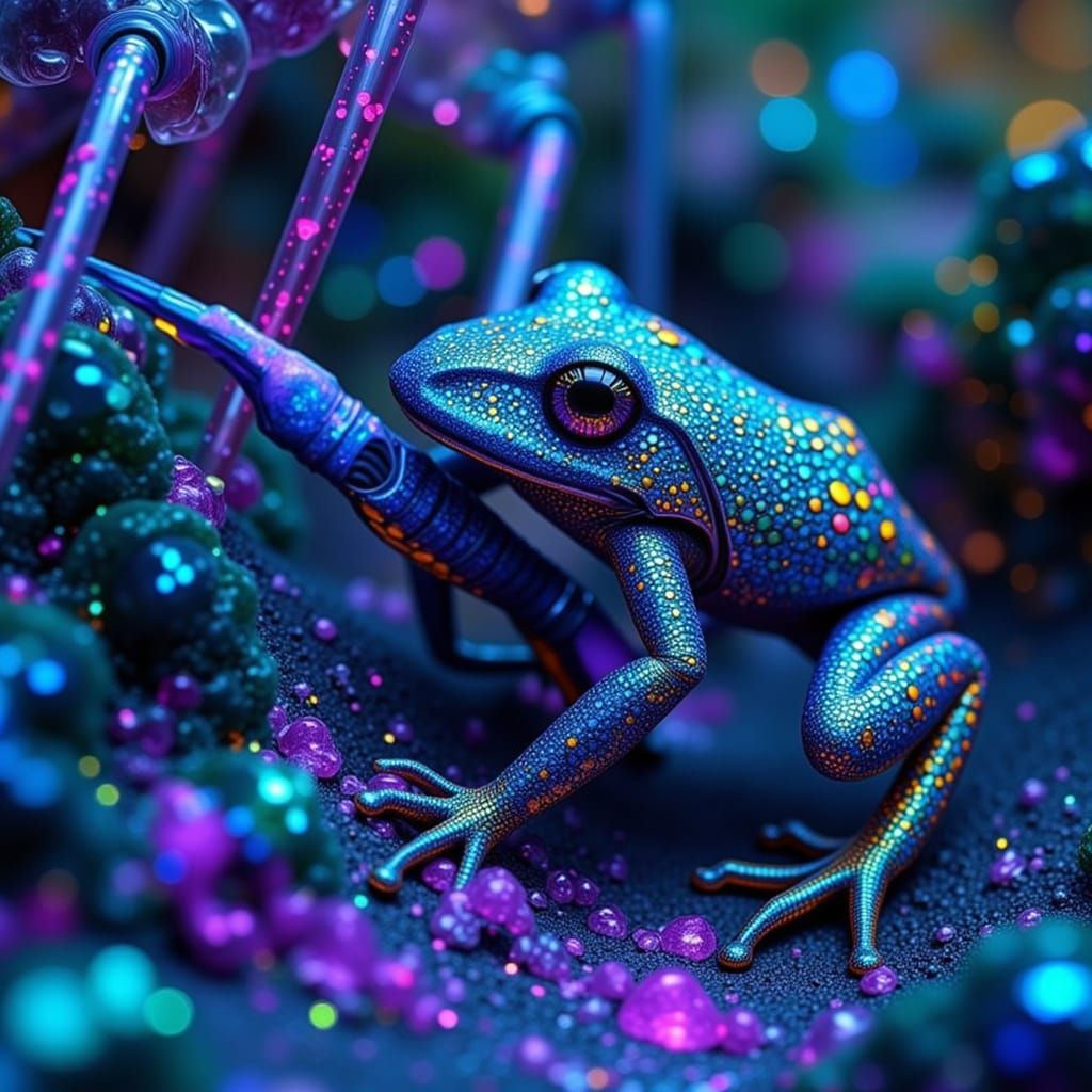 Samurai Frog in Glowing Armor, Bioluminescent Jungle