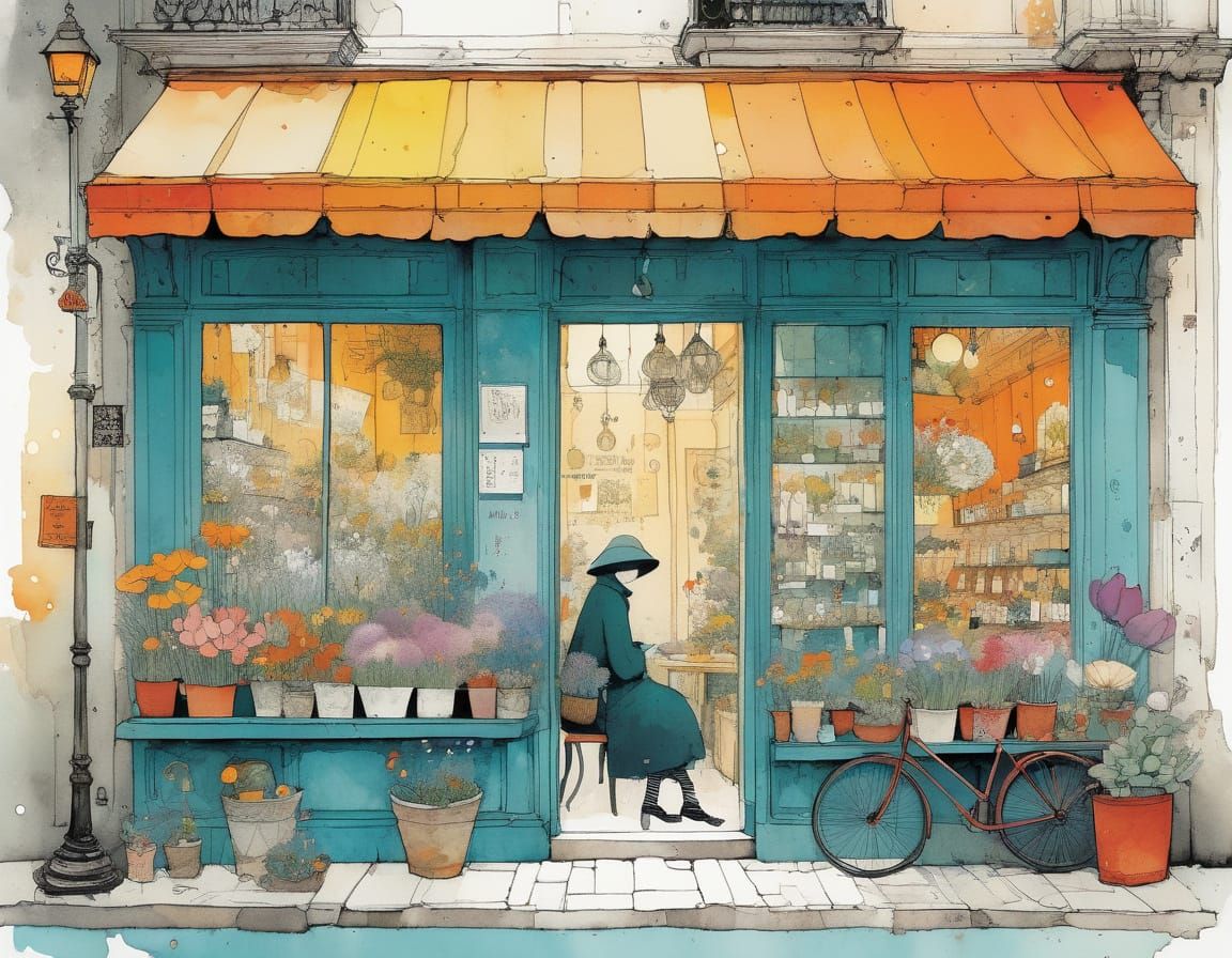 Charming Little Flower Shop in Illustrative Style