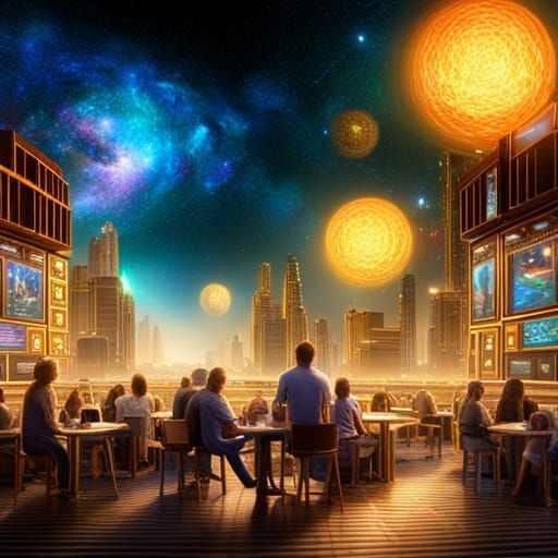 Cosmic Artist Gathering in Open Air Cafe