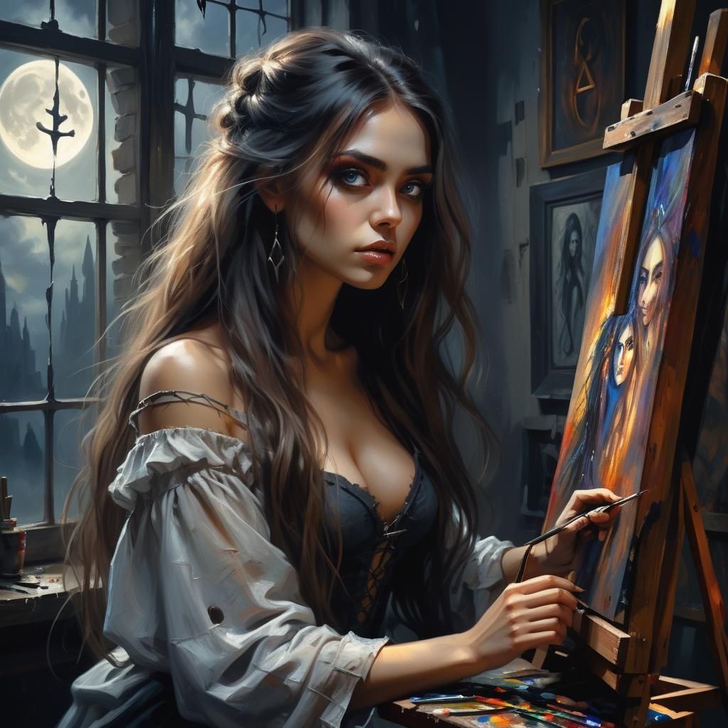 Beautiful Artist Painting Dark Witchy Portrait
