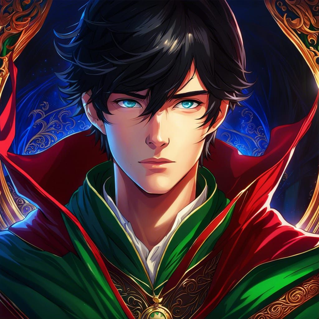 Anime Man with Wind Magic in Red Robes