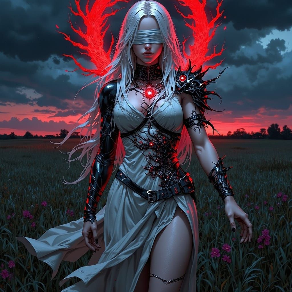 Dark Fantasy Deity in Overgrown Field