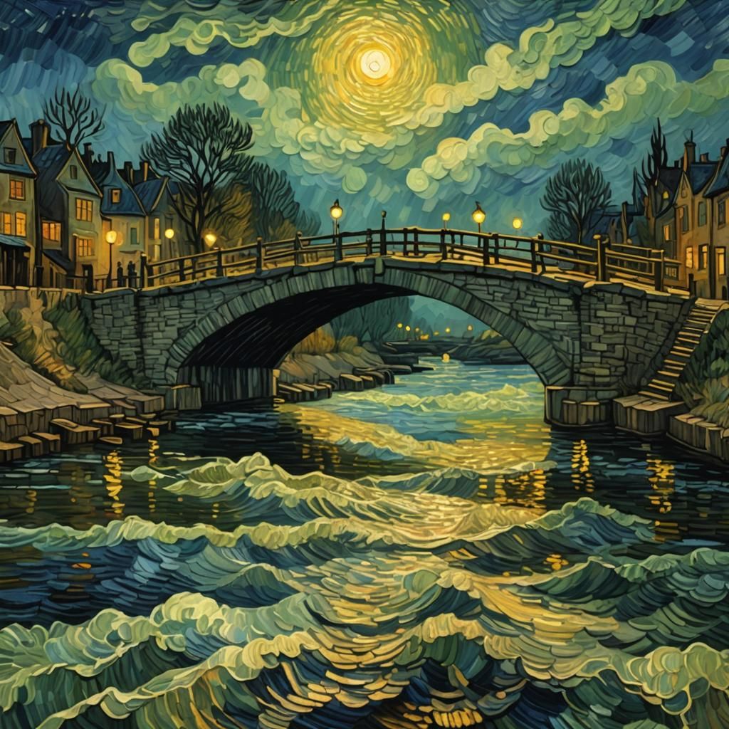Van Gogh Style Bridge with Volumetric Lighting