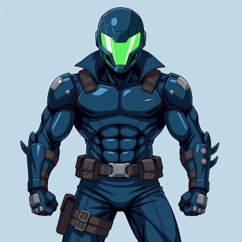 Dynamic Superhero in Manga Style with Green Visor