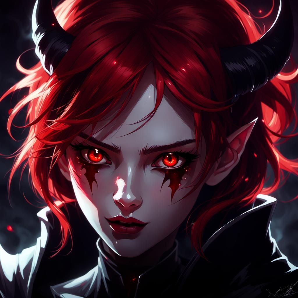 Anime Devil Woman Portrait in Dark Fantasy Style