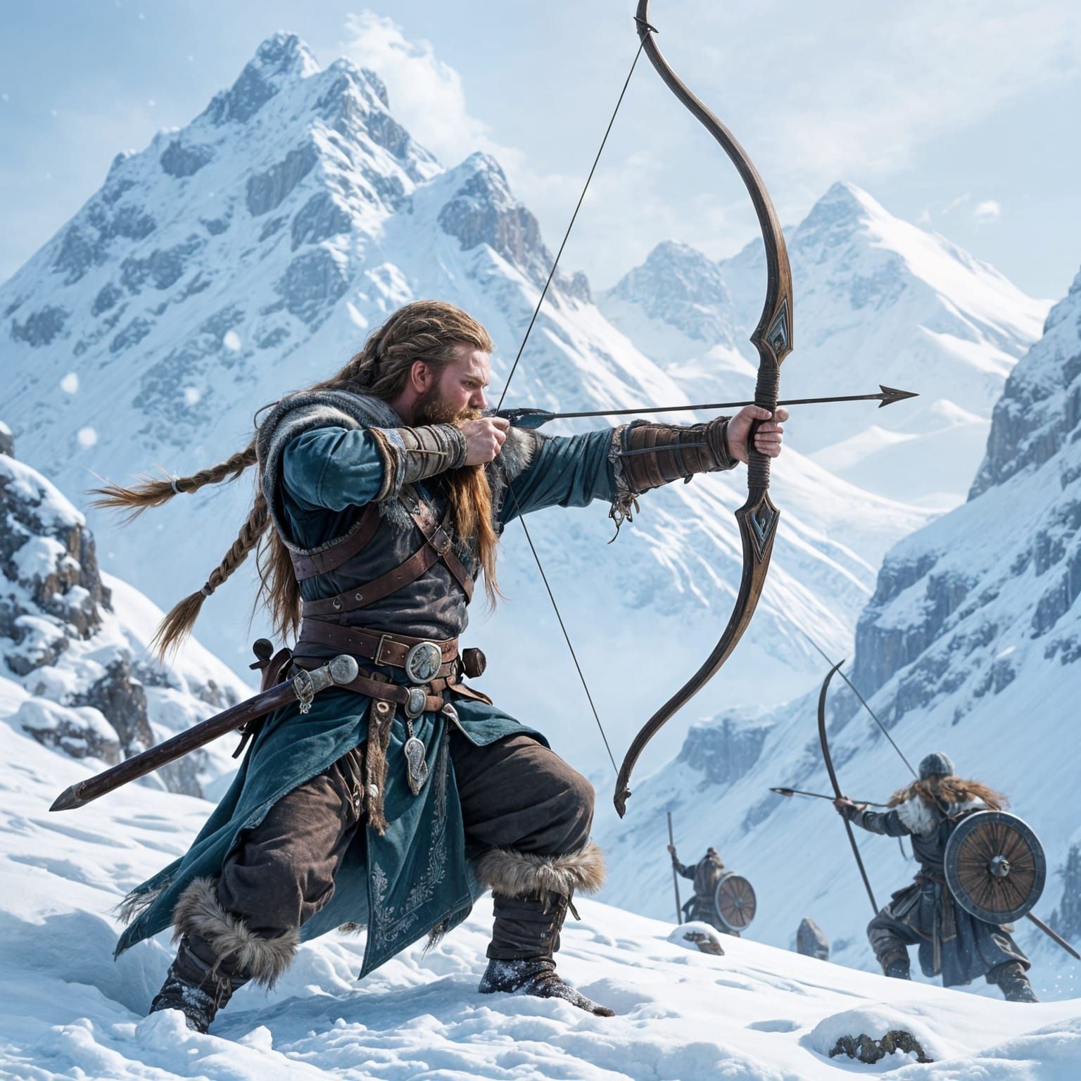 Viking Archer on Snowy Mountain