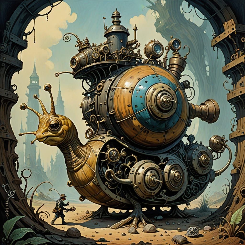 Surreal Snail Meets Nudibranch in Steampunk Style