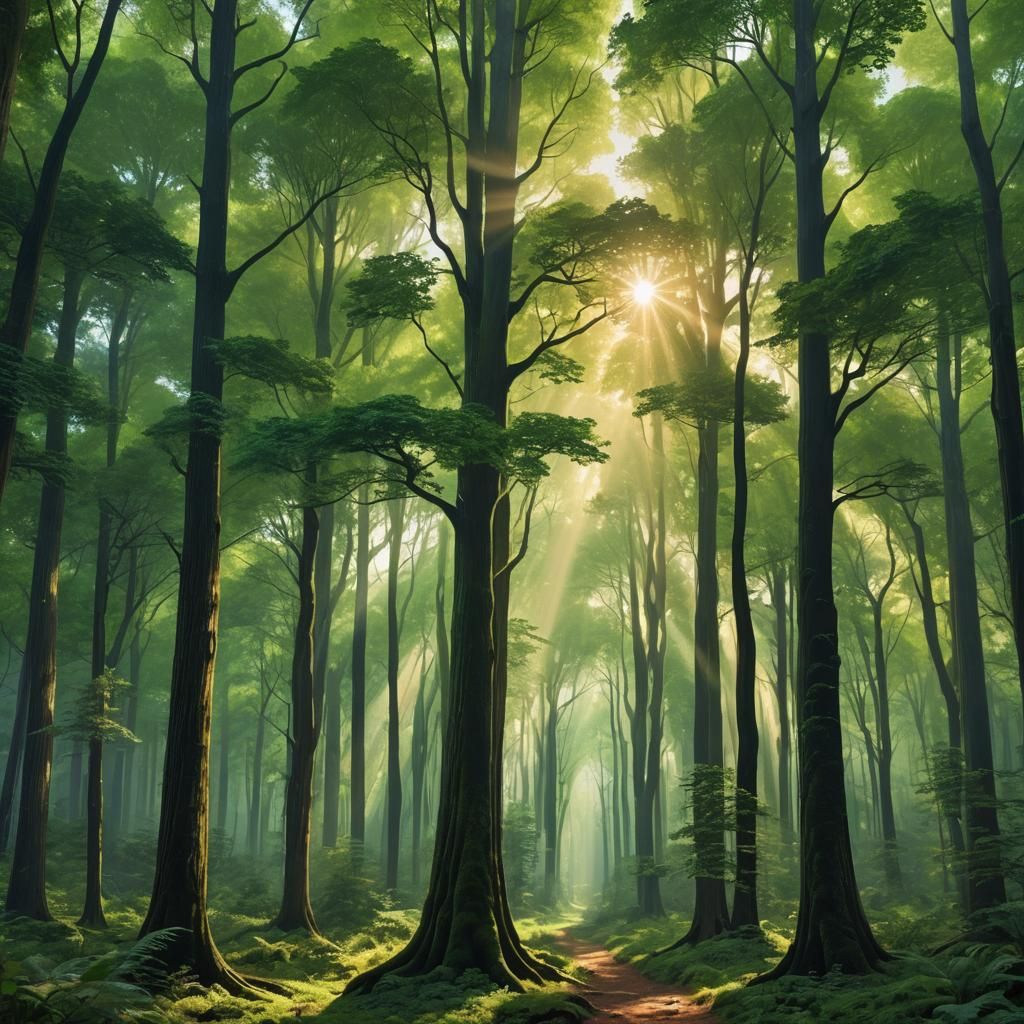 Sunlit Forest Canopy at Sunset