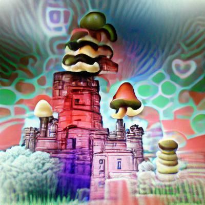 Psychedelic Mushroom Kingdom with Toadstool Castle