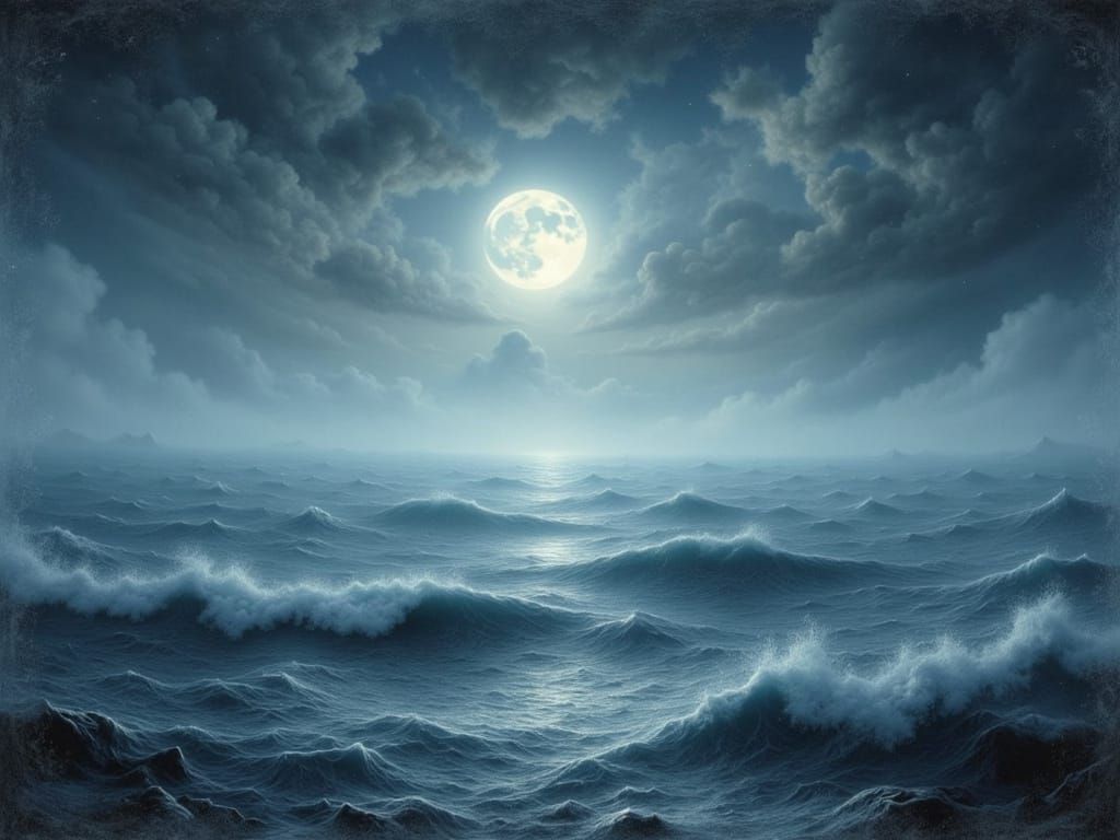 Moonlit Sea in Ethereal Mist