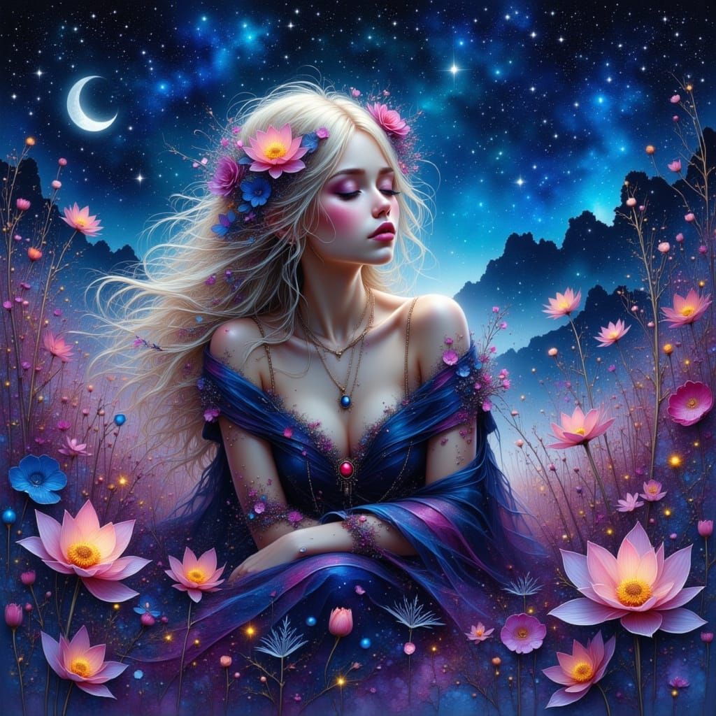 SpiderGwen Dreaming Under a Starry Night Sky