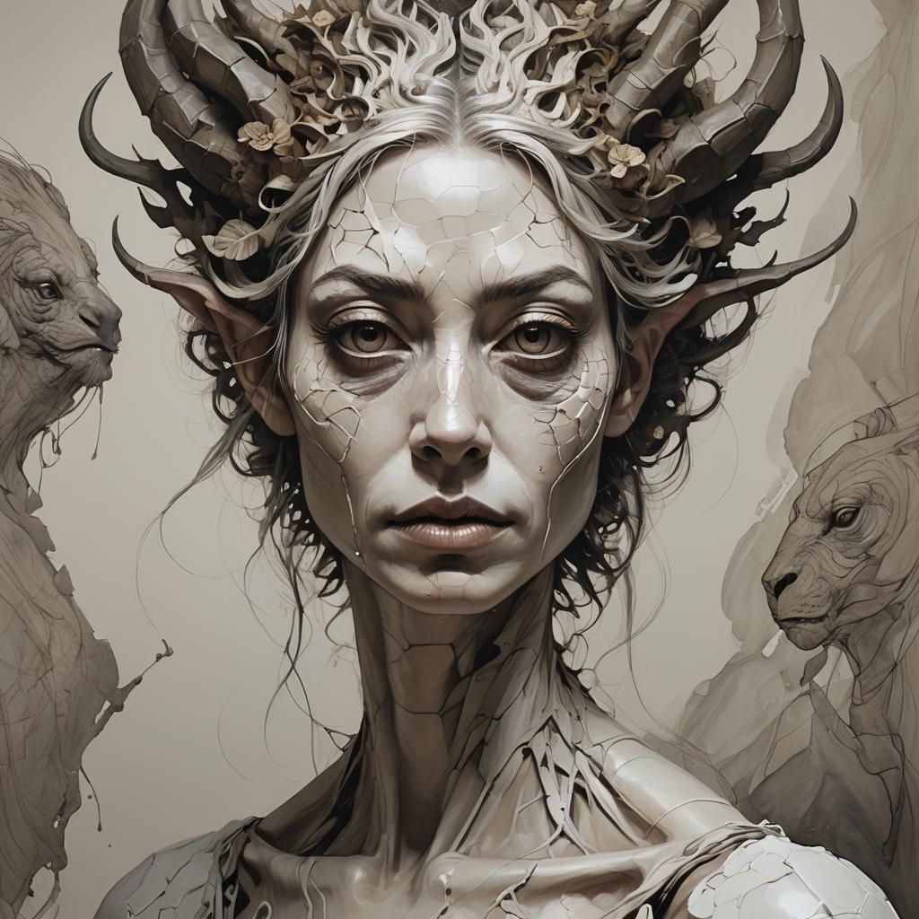 Introspective Hybrid Creature Portrait in Detailed Matte Pai...