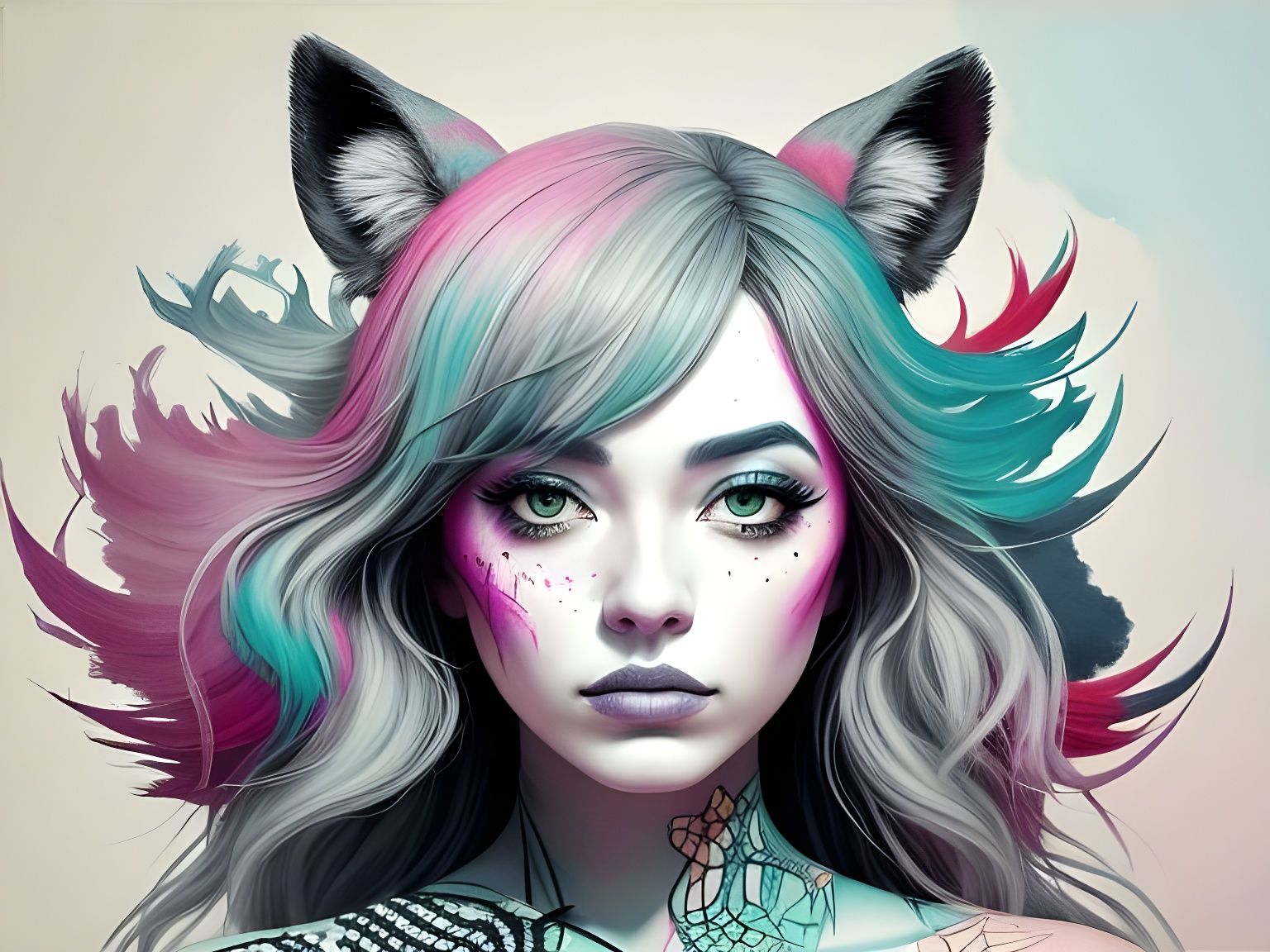 A Naked Woman in Various Animal Suits, Drawn in Charcoal and...