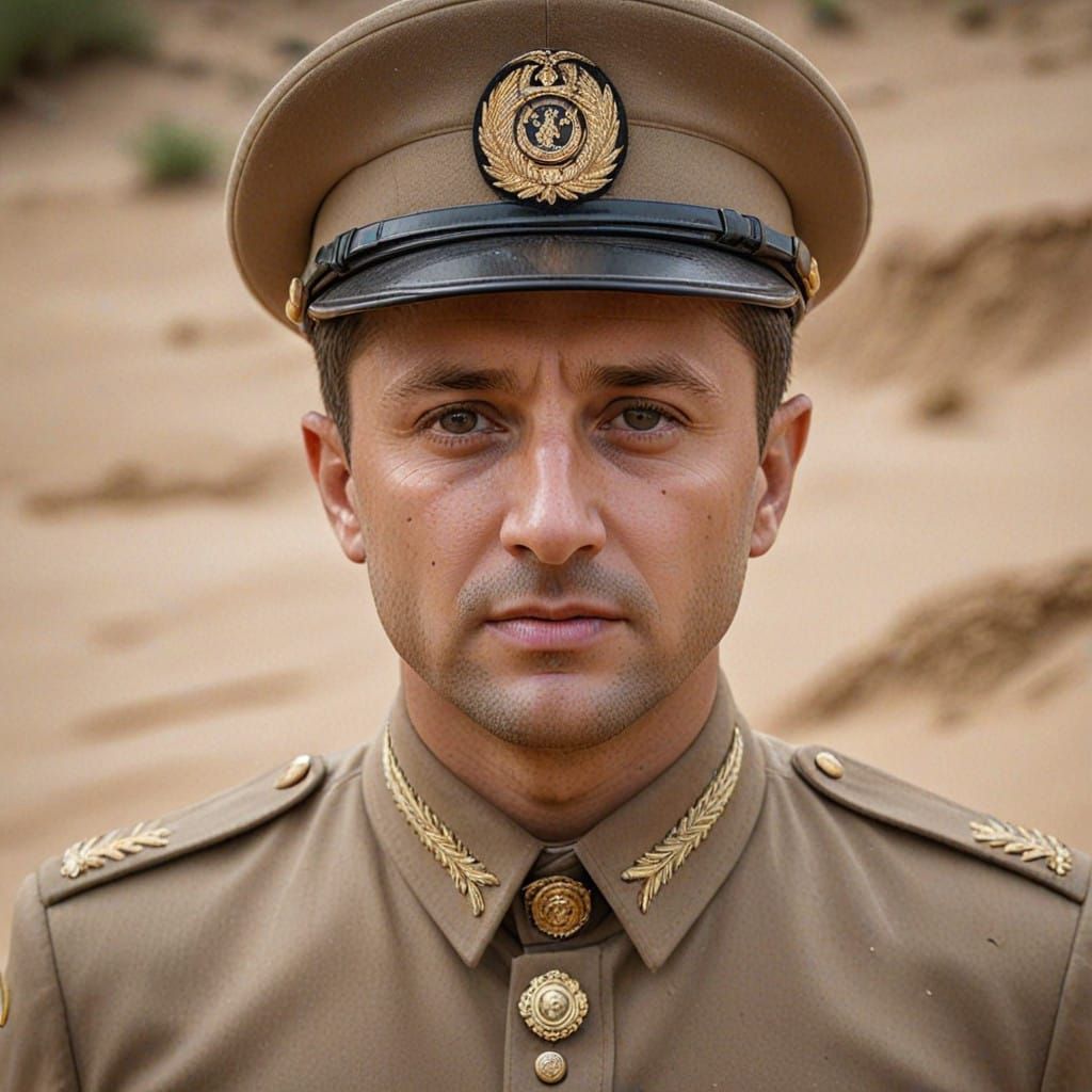 Determined Leader Sinks into Quicksand in Military Uniform