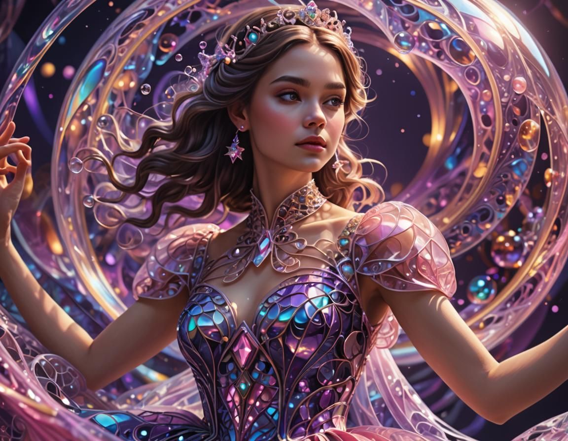 Fractal Princess in Waves: Digital Portrait Art