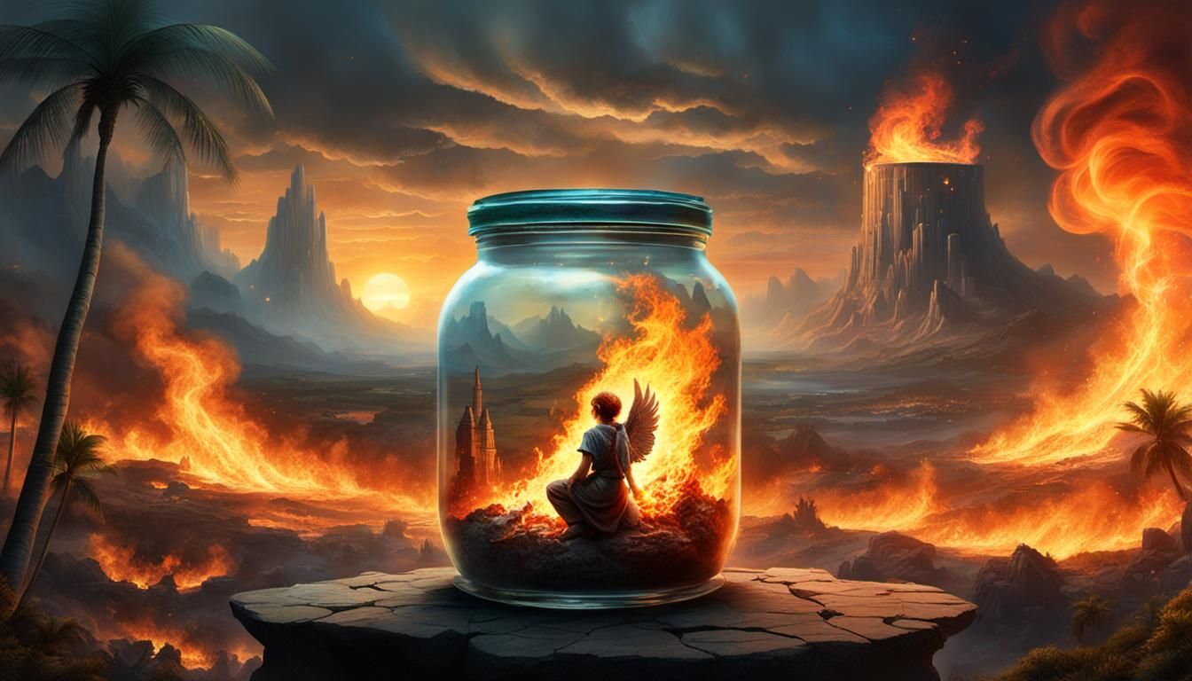Apocalyptic World in a Jar with Angel