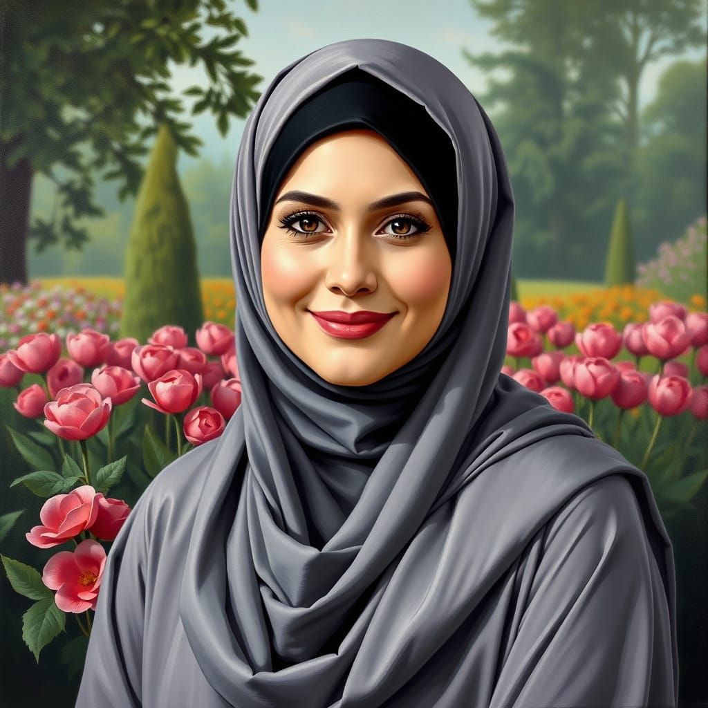 Modern Oil Painting of a Woman in a Garden