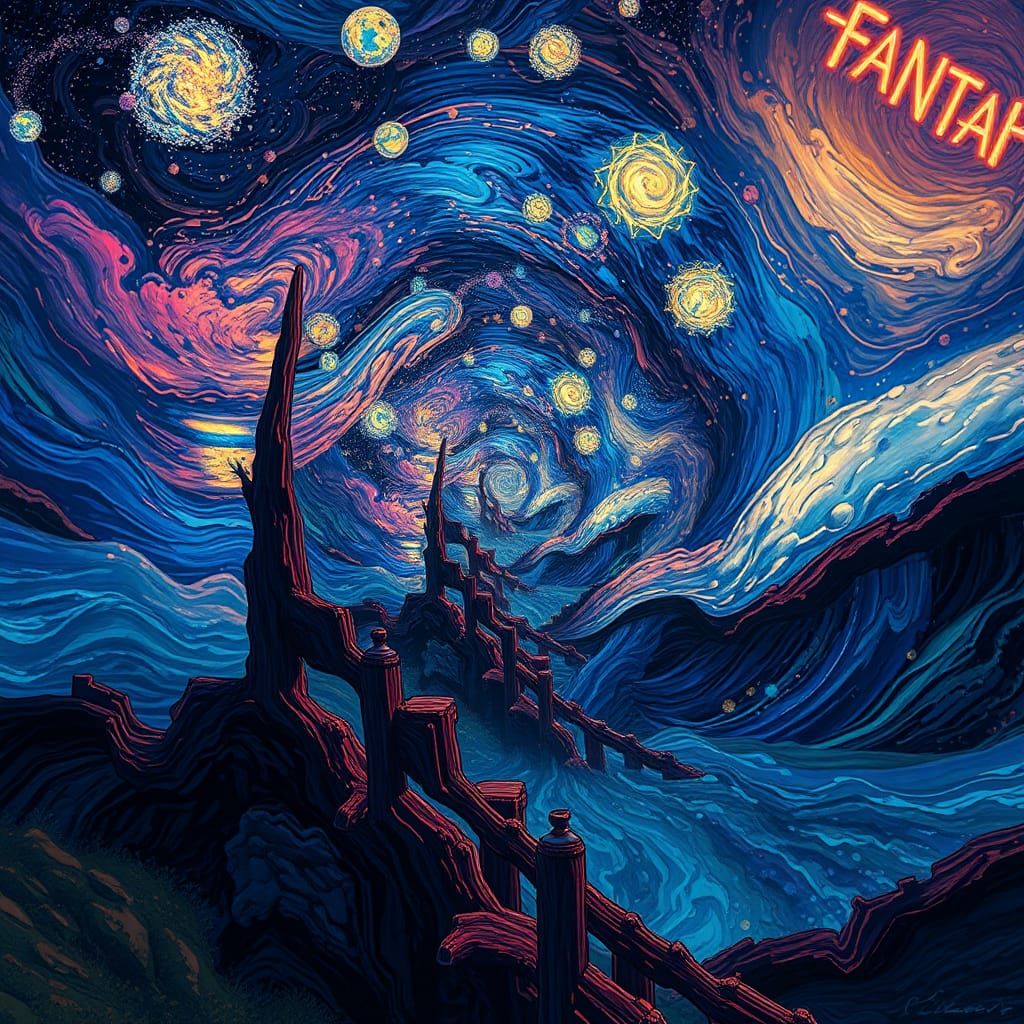 Nested Starry Night Dreamscape in Matte Painting Style