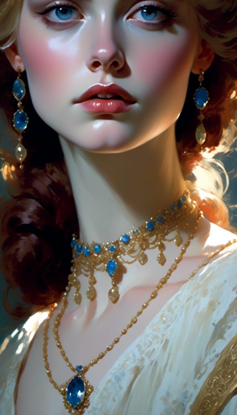 Ethereal Queen with Platinum Hair in Victorian Style