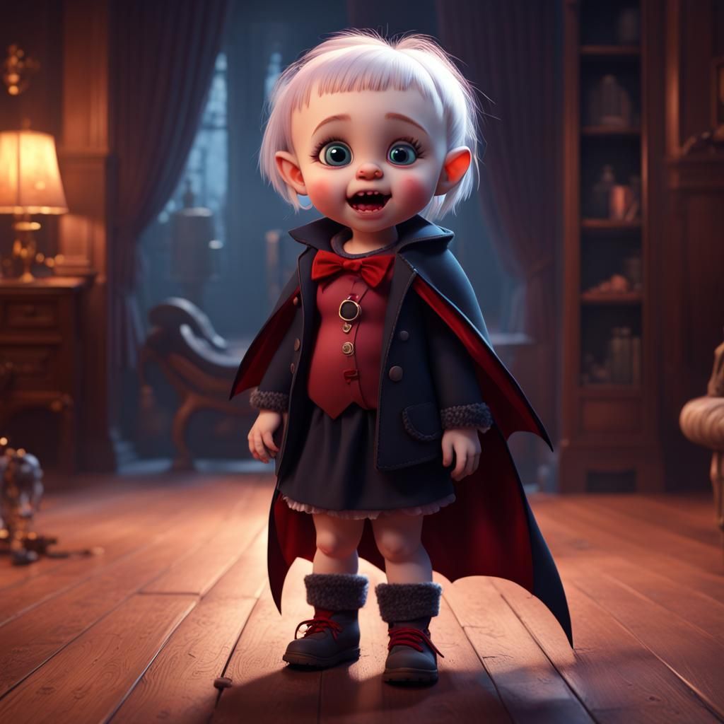 Cute Baby Vampire Girl in Pixar Style