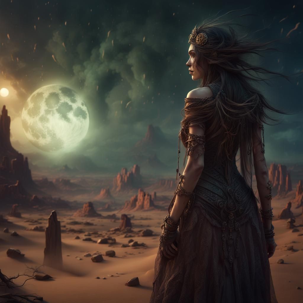 Haunted Enchantress in Abstract Realism Style