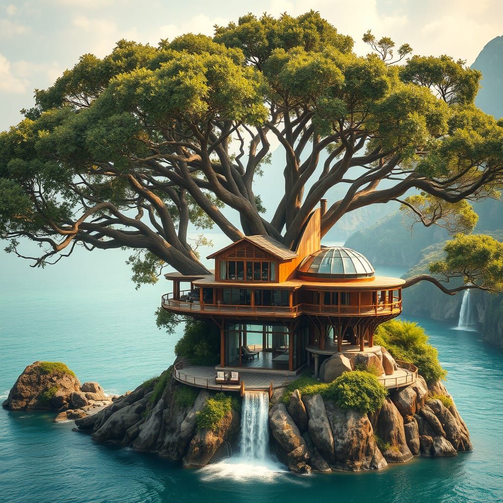 Banyan Treehouse Mansion on Tropical Island