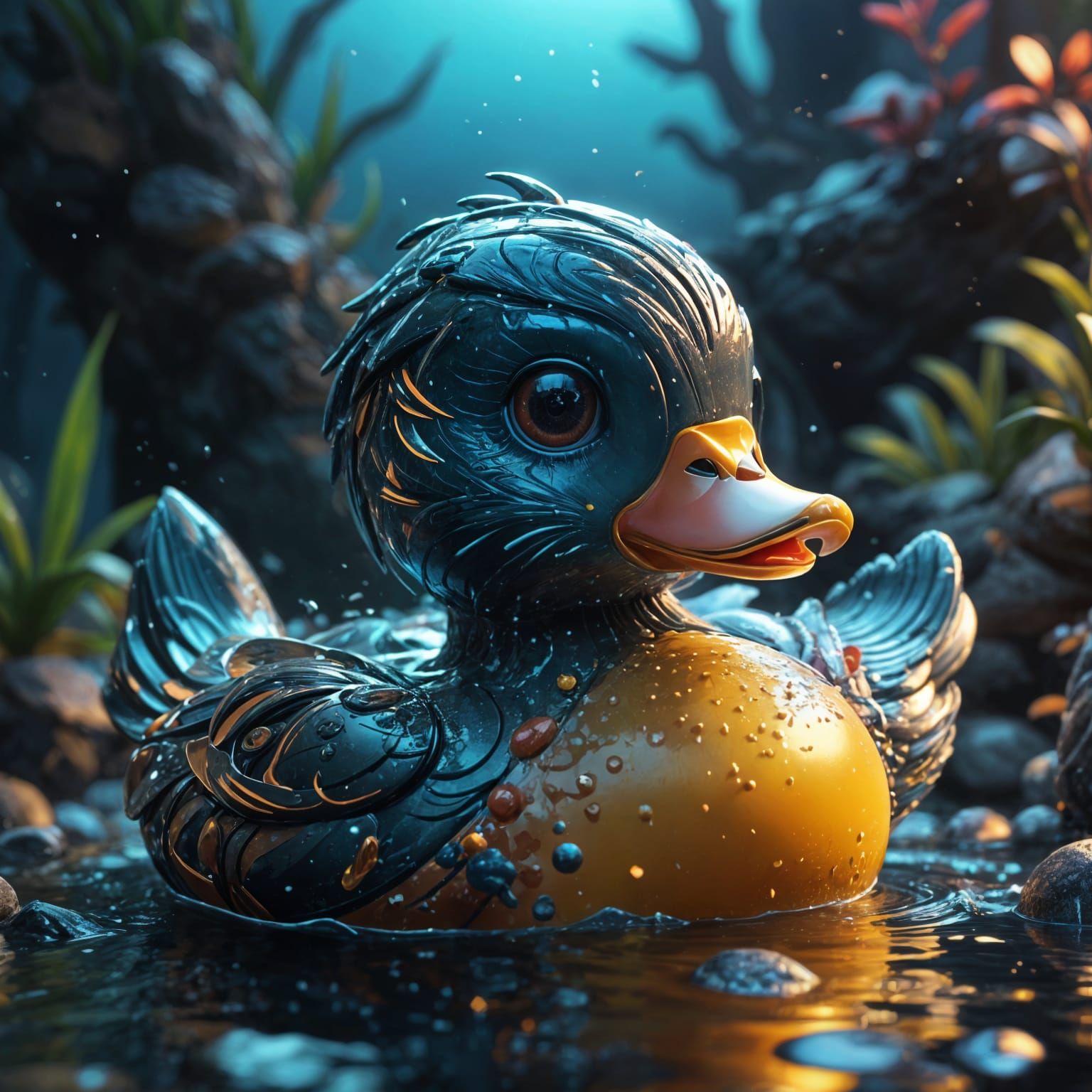 Vibrant Underwater Scene Inside Rubber Ducky Concept Art