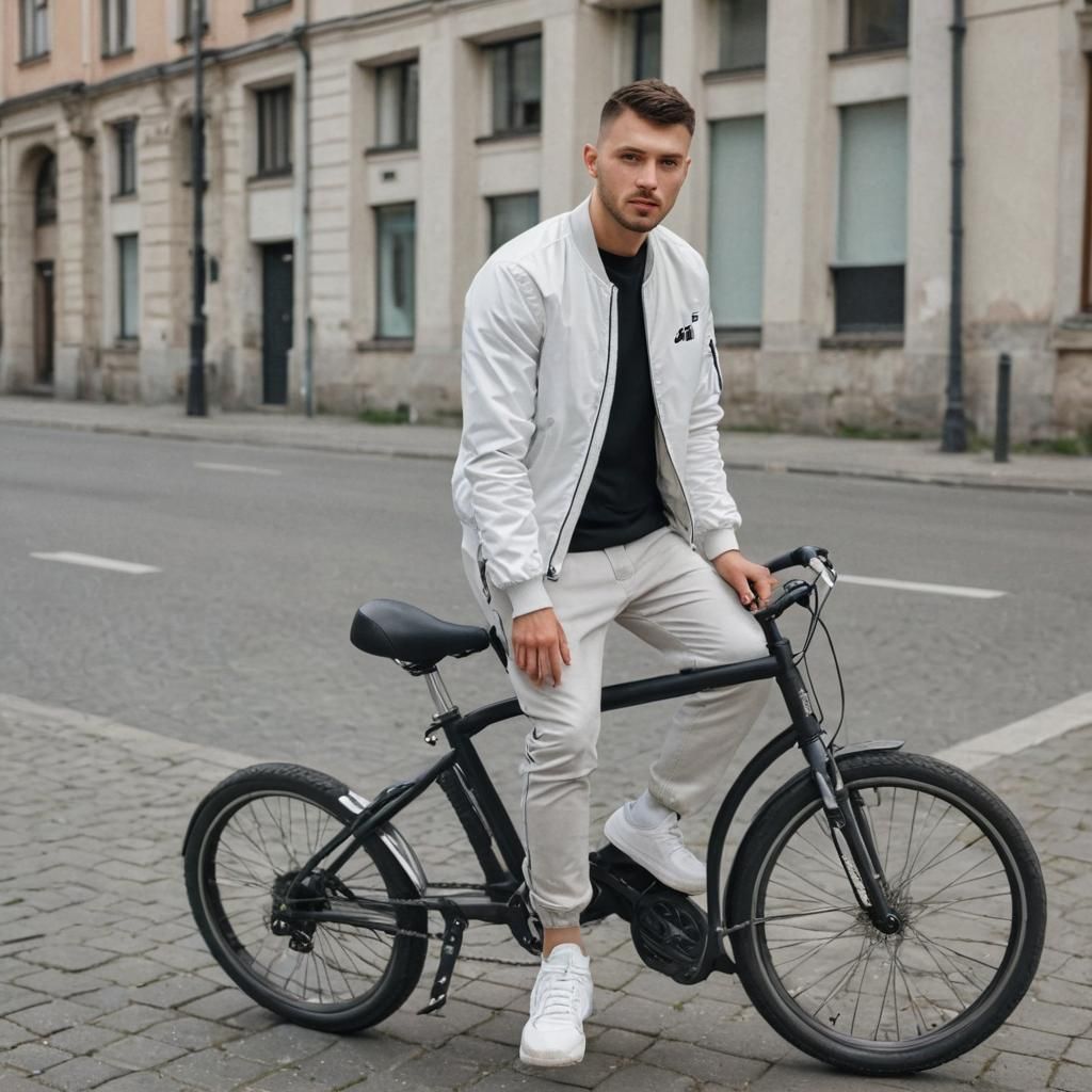 Sporty Slavic Cyclist in Urban Landscape