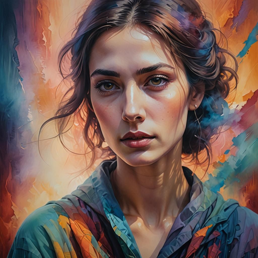 Mysterious Woman in Sfumato Fine-Art Painting