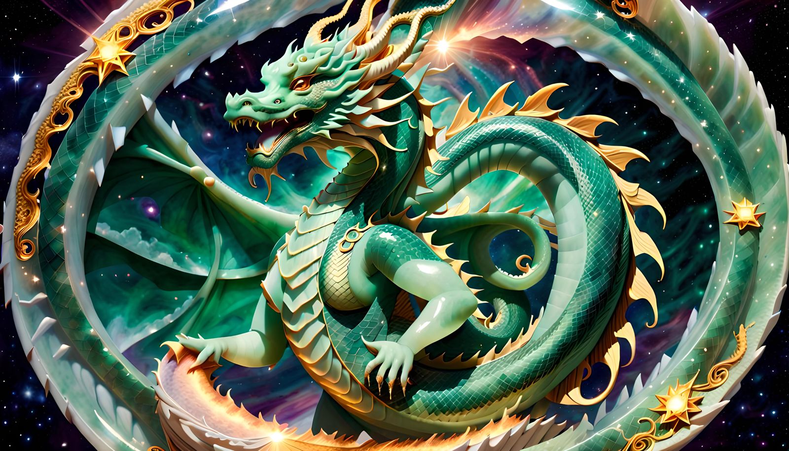 Jade Dragon Goddess NuWa in Rich Detail