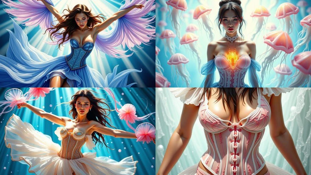 Woman in Jellyfish Dress: Hyperrealistic Acrylic Impasto