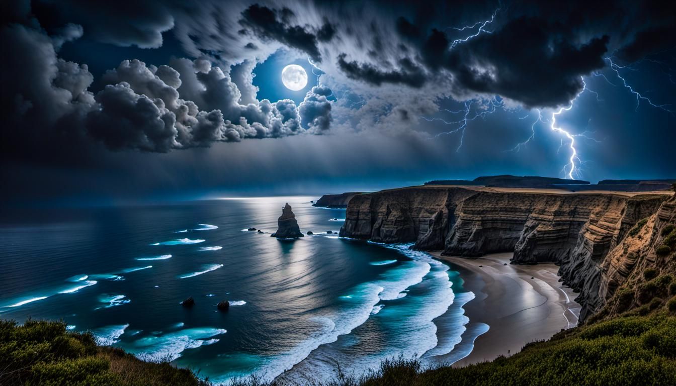 Bioluminescent Galaxies and Blue Lightning Storm